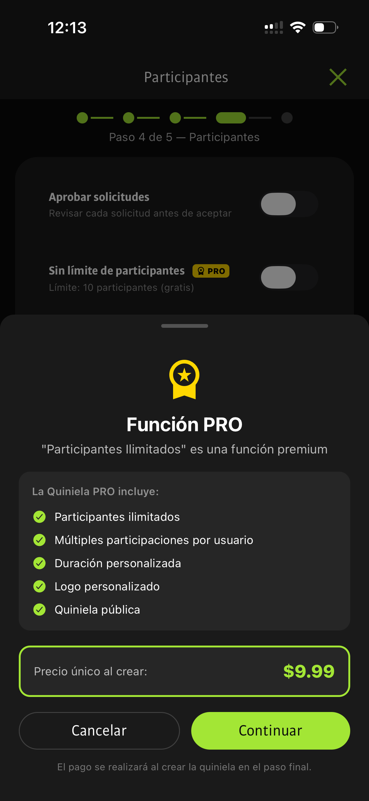 Tela de configuração de um bolão PRO